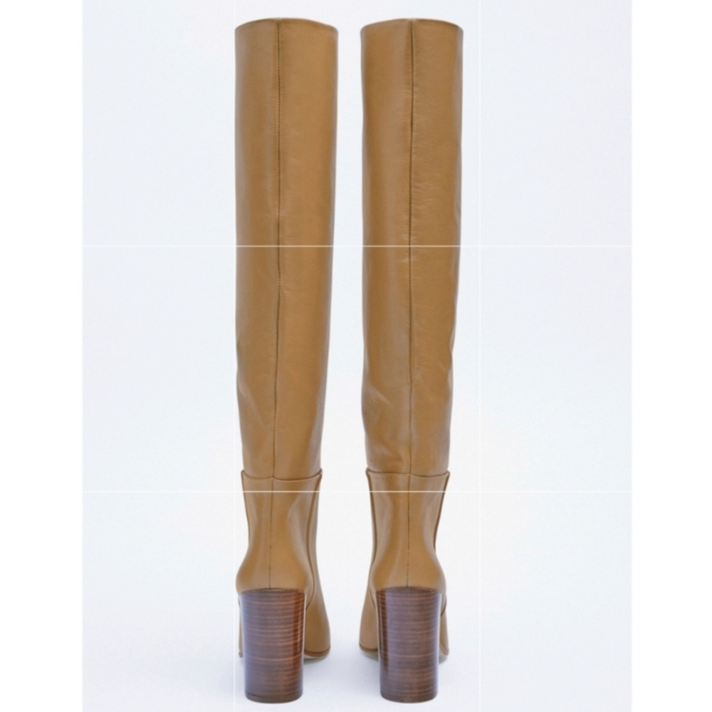 ZARA Heeled Leather Knee High Boots - Picture 8 of 11